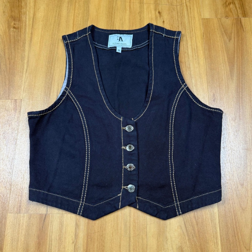 Flying Angel Womens Dark Wash Denim Cropped Vest GOGO-716-R Small